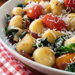 Skillet Gnocchi with Bacon, Tomatoes, and Spinach