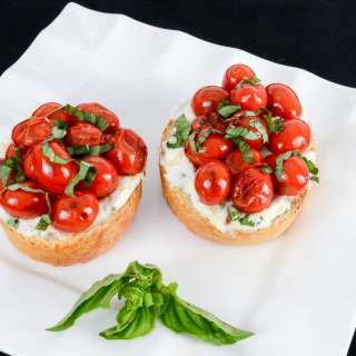 Blistered Tomato and Ricotta Bruschetta with Fresh Basil