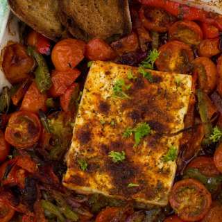 Favorite Baked Feta Dip With Tomatoes, Peppers And Olives