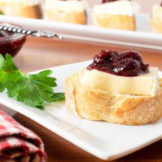 Cranberry-Raspberry Balsamic Compote and Brie Crostini