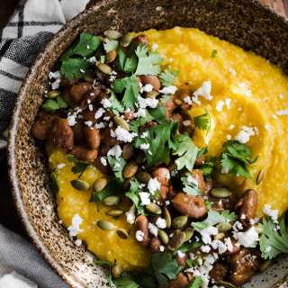 Roasted Pumpkin Polenta with Pinto Beans