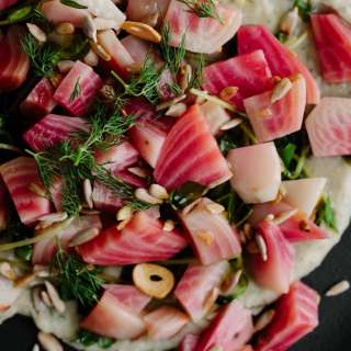 Garlicky Beets with Dill Bean Puree