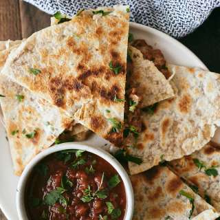Spinach Quesadillas with Spiced Pinto Beans