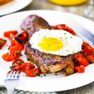 Steak and Eggs with Blistered Cherry Tomatoes