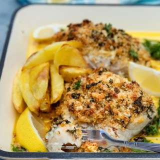 Posh Fish And Chips (Baked Panko Cod With Lemon Butter Sauce)