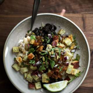 Black Bean Burrito Bowl with Roasted Sweet Potatoes