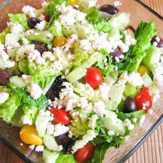 Greek Salad with a Lemon Garlic Dressing