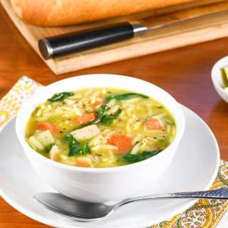 Lemon Chicken Orzo Soup with Spinach