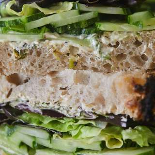 Cucumber Sandwich with Charred Scallion Cream Cheese