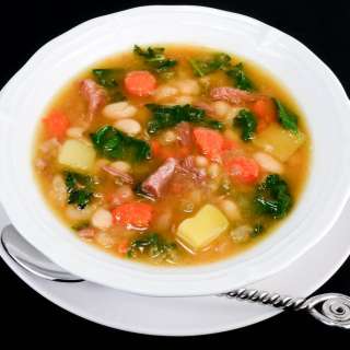 White Bean, Kale, Potatoes, and Ham Soup
