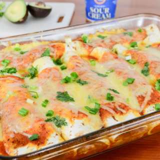 Pork Tenderloin and Caramelized Onion Enchiladas in a Homemade Enchilada Sauce