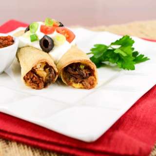 Baked Shredded Beef, Bean, Extra Sharp Cheddar, and Jalapeno Taquitos