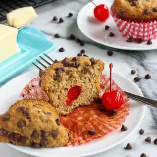 Whole Wheat Banana Muffins with Chocolate and Cherries