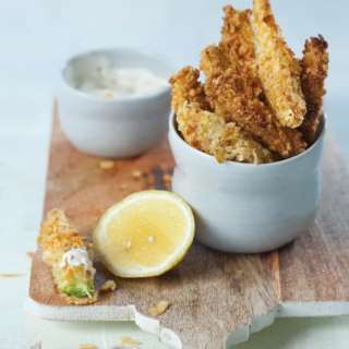 Potato Chip Zucchini Sticks with Lemon Mayo Sauce