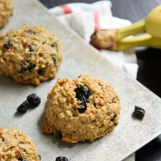 Banana Peanut Butter Breakfast Cookies with Whole Wheat, Oats, and Dried Blueberries