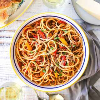 Pasta with Turkey and Sweet Pepper Ragu
