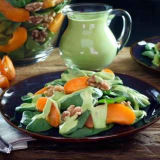 Apricot Spinach Salad with Avocado Basil Dressing