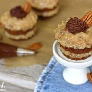 Layered German Chocolate Cupcakes with Chocolate Ganache