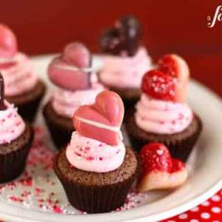 Brownie Bites with Strawberry Fluff Frosting