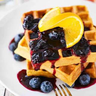 Buttermilk Waffles with Blueberry Sauce