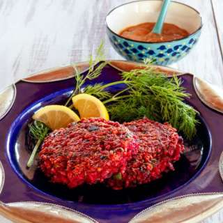Red Rice and Beet Cakes with Honey Mustard