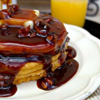 Pumpkin Pancakes with Pecan Maple Syrup