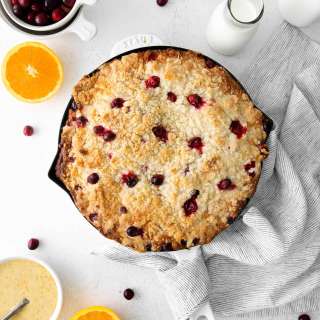Cranberry Orange Skillet Cake with White Chocolate
