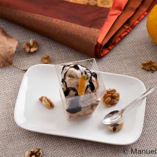 Walnut and Orange Gelato with Chocolate Syrup