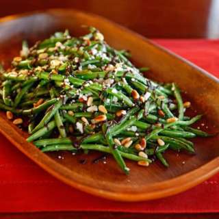 Green Beans with Balsamic Date Reduction, Feta and Pine Nuts