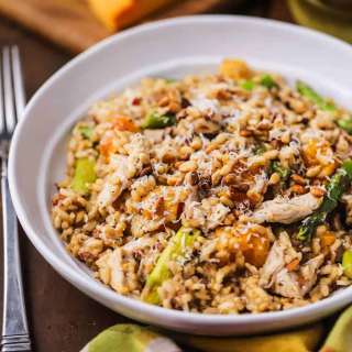 Leftover Turkey Risotto with Roasted Butternut Squash and Asparagus