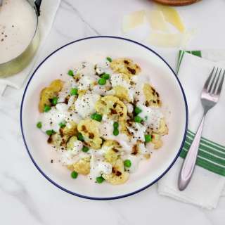 Roasted Cauliflower Alfredo with Peas