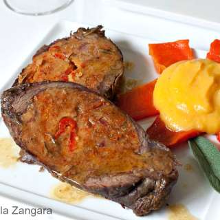 Capsicum Stuffed Flank Steak with Pumpkin Cream