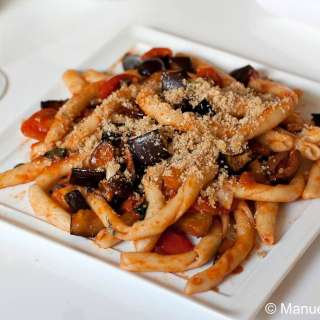 Busiati with Eggplant and Garlic & Thyme Breadcrumbs