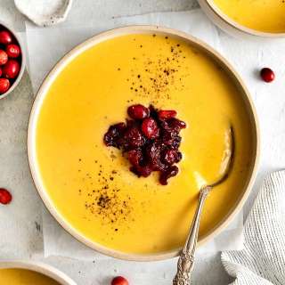 Creamy Squash Soup with Cranberry Relish