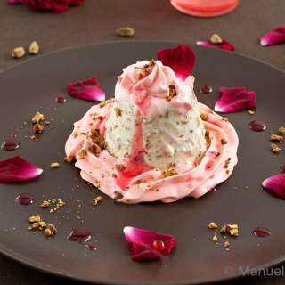Pistachio and Cardamom Semifreddo with Rose Cream