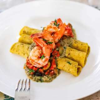 Shrimp Veracruz with Pumpkin Seed Sauce (Pipian)
