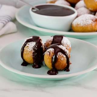 Hanukkah Buñuelos with Warm Chocolate Sauce