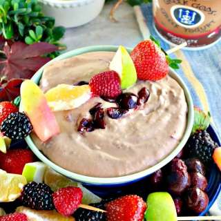 Easy Chocolate Cherry Yogurt Dip with Fruit Kabobs