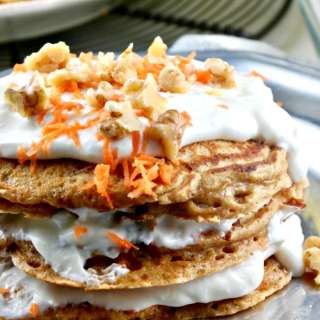 Carrot Cake Protein Pancakes Topped with Honey Yogurt