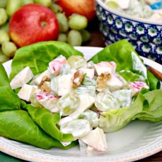 Waldorf Salad Recipe with Fresh Crunchy Apples Over Bib Lettuce