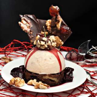 Walnut Semifreddo with Walnut Cherry Brownies and Cherry Compote
