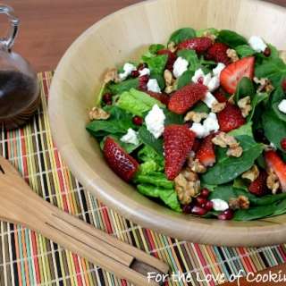 Spinach Salad with Strawberries, Candied Walnuts, Feta, and Pomegranate Seeds