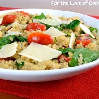 Quinoa with Roasted Garlic, Tomatoes, Spinach, and Pine Nuts