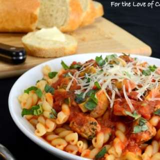 Sausage, Mushroom, and Basil Marinara over Gemelli