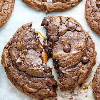 Soft Batch Salted Caramel Chocolate Fudge Cookies