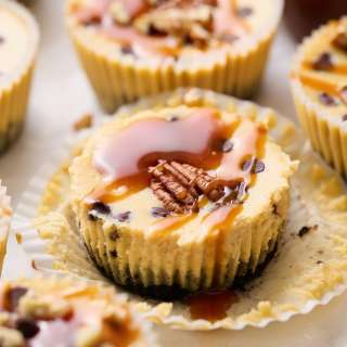 Mini Salted Caramel Chocolate Chip Cheesecakes