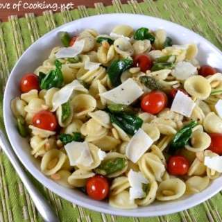 Orecchiette with Asparagus, Grape Tomatoes, Spinach, and Parmesan