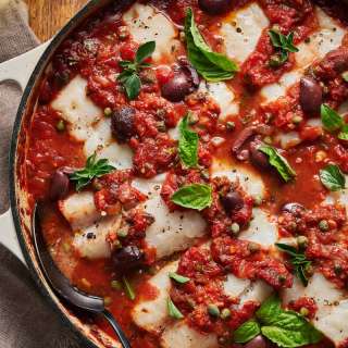 Baked Cod Puttanesca
