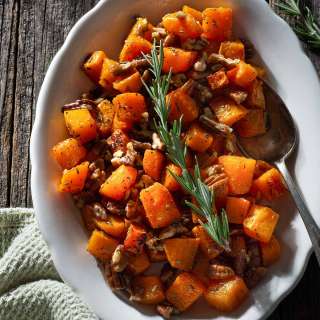 Rosemary Roasted Butternut Squash with Brown Sugar Pecans