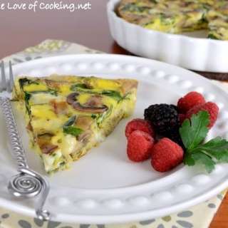 Baked Caramelized Mushroom, Onion, Spinach, and Swiss Cheese Frittata
